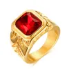 Square Red Gemstones Zircon Diamonds Rings for Men 18k Gold Color Titanium Rostfritt stål Lyxsmycken Bijoux Bague Accessory7188653