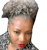 Salt and pepper silver grey kinky curly ponytail human hair extension short natural afro puff bun chignon women gray drawstring extension 120g