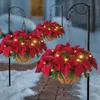 Dekoracje świąteczne Frosted kwiat Wiszący koszyk Cordless Holiday Poinsettia dla domu