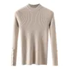 Мода кнопки боковой щелчок с длинным рукавом с шеи свитер Женщины осень сплошной вязаный пуловер тонкий ребристый джемпер вязание верхней части 210416