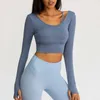 Yoga Top Women's Sports Bra Fitness Suit Thumb Hole Running T-shirt Long Sleeve U back Sexy Fashion Workout Shirt