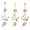 CZ Body Piercing Jewelry Dangle Butterfly Belly Button Ring Stainless Steel Flower Navel Barbell