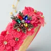 Diadema de flores de cuero PU de cristal elegante, diadema Floral de Metal con cuentas de diamantes de imitación brillantes de lujo, coronas de fiesta para niñas