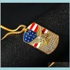 Colares Pingentes Moda Hiphop Ouro Bandeira Americana Eagle Pingente Cadeia Militar Soldado Colar Dourado Pescoço Jóias Acessório