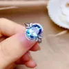 Cluster Rings BLACK ANGEL Luxury Oval Blue Topaz Gemstone 925 Sterling Silver Adjustable Ring For Women Wedding Fashion Jewelry Christmas Gi