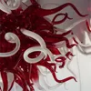 Konstnärlig Murano Glas Ljuskronor Led Pendant Lampor Röd Färg Hand Blåst Crystal Pendant-Lights Ljuskrona för vardagsrum 28 inches