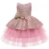 2021 New European american Flower Girl Tutu Dress Sleeveless Princess Mesh Fluffy Baby Full Moon Birthday Gift Children Vestidos G1129
