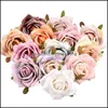 装飾的な花の花輪のお祝いパーティー用品家庭用ガーデン30個6cm油絵ビンテージローズ人工絹の花の頭のwedding dec
