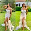 Sexy Illusion Tüll A-Linie Ballkleider 3D-Blumenapplikationen One-Shoulder-Abendkleider Afrikanischer Sweep Zug Party Club Wear Outfit