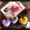 Conejo forma de corazón suave encantador oro metal llaveros pompones peluche coche llavero bolsa pendientes accesorios jswd llaveros pwcqe