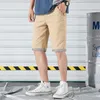 Summer Casual Shorts Men Plaid Hem Cotton Pants Fashion Streetwear Bermuda Homme Pantalon Court Plus Size 210716