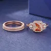 Cluster Rings 2021 Luxury Rose Gold Color Princess Wedding Ring Set For Women Lady Anniversary Gift Jewelry Bague Femme Homme Anel227h