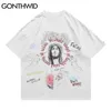 T-shirts surdimensionnés Hip Hop Graffiti Jesus Angel Imprimer T-shirts en détresse Chemises Streetwear Mode Harajuku Casual Tops 210602