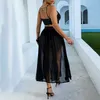 Mode Femmes Deux Pièces Ensemble Party Wear Robe de plage Vneck Spaghetti Strap Cropped Top Maxi High Slit Jupe Ensembles 210716