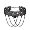 Gothic Chokers Black Beaded Flowers Sexy Lace Neck Choker Halsband Vintage Tassel Kedja Kvinnor Punk Halloween Smycken