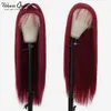 Peruca frontal de renda reta perucas sintéticas para mulheres negras Vermelho cosplay 26 polegada laço frontal peruca cabelo natural perruques dentelle