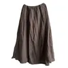 Johnature Linne Solid Färg Kjolar Casual Elastic Waist Patchwork Kvinnor Lös All-Match Vintage Högkvalitativ A-Line Skirts 210521