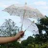 2021 Bröllop spets paraply bomull broderi brud vit beige parasol sol för dekoration fotografi