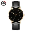 Genuine Leather Strap With Business Calendar Japan Quartz Movement Full Black Men's Watches Waterproof Wrist Watches For Men 210527
