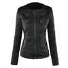 Kvinnors Läder Faux Långärmad Zipper Ladies Jacka Kvinnor Pu Kort Slim Casual Motorcykel Hoodie Coat Avtagbar Hat Outwear