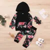 0-2Y Automne Enfant Né Bébé Filles Fleur Vêtements Ensemble Lettre À Capuche À Manches Longues T-shirt Top Rose Pantalon Tenues 210515