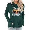 7 Colors Ladies Pocket Hoodie Round Neck Long-sleeved Sweater 5 Sizes Women Mother Printed Happy Camper Blouse LLA612