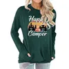 7 färger damer ficka hoodie rund hals långärmad tröja 5 storlekar kvinnor mor tryckt lycklig camper blus lla612