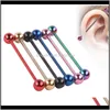 Tongue Rings Body Jewelry Drop Delivery 2021 50Pcs/Lot Wholesale Mix Color Stainless Steel Industrial Barbell Fake Ear Gauges Piercing Tragus