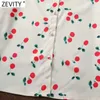 Zevity Women Sweet Cherry Print Casual Smock Blouse Office Ladies Pleat Puff Sleeve Spännskjorta Chic Blusas Tops LS9144 210603