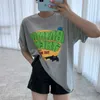 Korejpaa Kız T-shirt Yaz Kore Chic Yaş Azaltma Tüm Maç Şeker Renk Yuvarlak Boyun Gevşek Mektup Baskı Kazaklar 210526