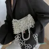 Handmade Women Flower Pearl Bags Beaded Shoulder Charm Acrylic Beads Bag White Pearls Crossbody Evening Clutch Purse Cross Body