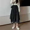 High Waist Long Skirts For Women'S Midi Pleated Fashion Harajuku Korean Style White Black School Girl Maxi 210421