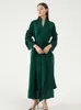 Miyake plissée longue robe à manches pétales revers cardigan ceintures plus taille haute longue robe verte hiver femmes vêtements esthétiques 210915