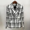 Ternos femininos blazers est alt high 2023 designer blazer shawl gola de gola dupla botões de leão tweed jacketwomen