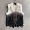 VR001 gratuit femmes naturel réel lapin fourrure gilet avec col de raton laveur gilet/vestes Rex tricoté hiver 211220