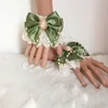 Japanese Sweet Lolita Hand Wrist Cuffs Double Layer Floral Lace Bowknot Bracelet Wristband Imitation Pearl Chain Jewelry Maid Te F2293