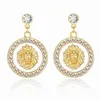 Hip Hop Gold Lion Head Stud Earring Punk Trendy Crystal Colored Enamel Fashion Basketball Wives Cocktail Costume Jewelry 220125