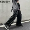 Korobov koreaanse straatkleding verlichting print harajuku vrouwen broek vintage zwarte hoge taille brede been broek mode joggers 210430