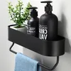 Black Bathroom Shelf 30-50cm Lenght Kitchen Wall Shelves Shower Basket Storage Rack Towel Bar Robe Hooks Accessories 211112