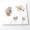 Hair Clips & Barrettes Wedding Comb Pin Set Ornaments Elegant Blue Flower Handmade Bride Headdress EA