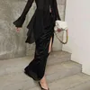 Ruched Nieregularny spódnica dla kobiet Wysoka talia Lace Up Split Maxi Czarne Spódnice Kobiet Moda Style Lato 210521