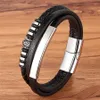 Mode rvs charme magnetische zwarte mannen armband lederen echt gevlochten punk rock bangles sieraden accessoires vriend