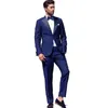 2022 Mode Slim Fit Blue Groom Tuxedos Mens Bröllopsdukar Party Wear Prom Set Två stycken (Jacka + Byxor) Brudgroom Formell Wear Män Business Suit