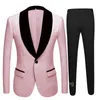 Czarny Velvet Szal Collar Mężczyźni Garnitury Ślub Groom Formalne Tuxedos Custome Homme Slim Fit Jacquard 2 Sztuka (Kurtka + Spodnie) 1