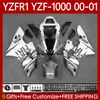 Carrosserie de moto pour Yamaha YZF-R1 YZF1000 YZF R 1 1000 Gris blanc CC 00-03 Bodys 83No.74 YZF R1 1000CC 2000 2001 2002 2003 YZF-1000 YZFR1 00 01 02 03 Kit de carénage OEM