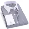 A righe di alta qualità per uomo Gemelli francesi Camicie eleganti casual Camicia da smoking da sposa con colletto bianco a maniche lunghe 6XL 210626