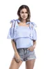 Lady Casual Blouse och Top Fashion Short Shirts One Word Collar Womentops Blus Kortärmad Skjorta Top Kvinnor 3927 50 210521