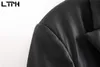 Vintage elegant black PU leather Suit Coat double breasted Casual women blazer Chic Slim Blazers Jackets Spring 210427