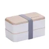 Double Layer Lunch Box 1200 ml träkänsla sallad Bento Boxar Mikrovågsvarbar behållare för arbetare Student YFAX30941065487
