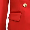 HIGH QUANLITY es Classic Designer Blazer Women's Slim Fitting Metal Lion Buttons Double Breasted Jacket Red S-5XL 211122